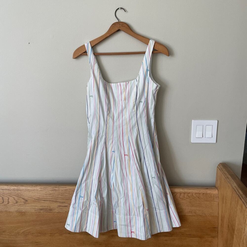 STAUD White Mini Dress with Multicolor Pinstripe Detail - Picture 4 of 10